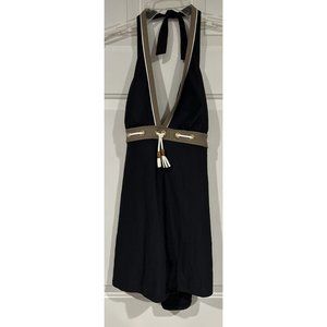NEW Repreve Eco Swim by Aqua Green Swim Dress Black/Cream Tassel Halter Sz-14